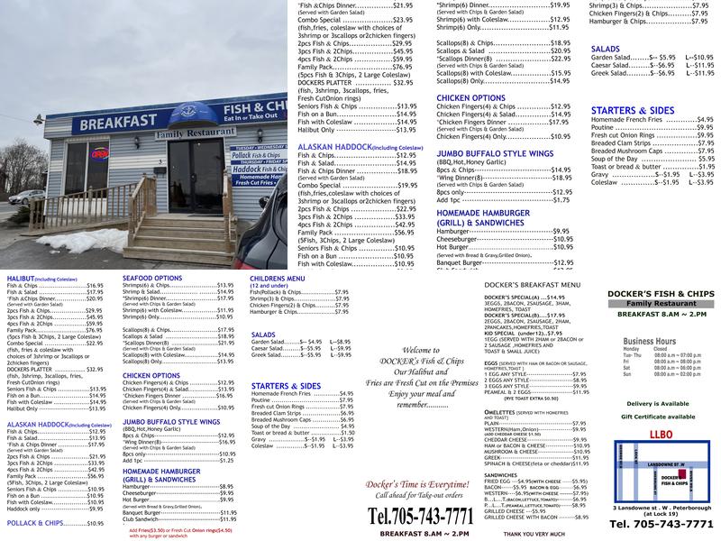 Docker's Fish & Chip & Breakfast Menu