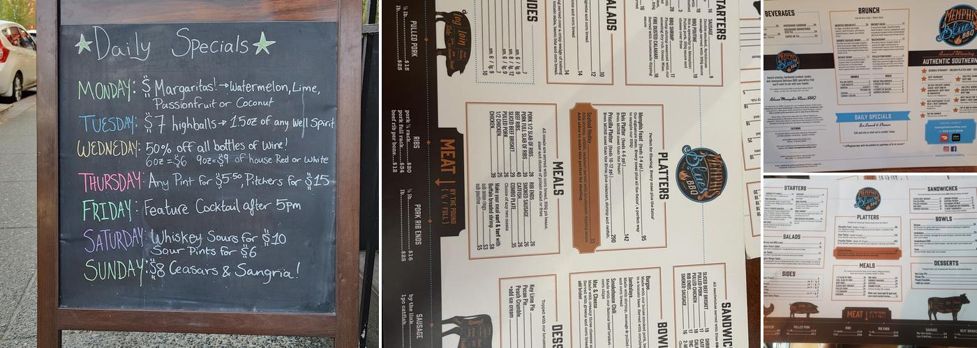Memphis Blues Barbeque House Menu