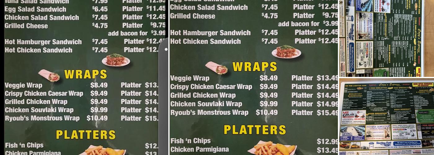 Cozy's Express Menu
