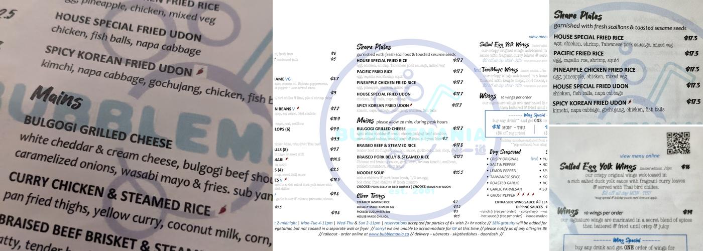 Bubblemania Menu