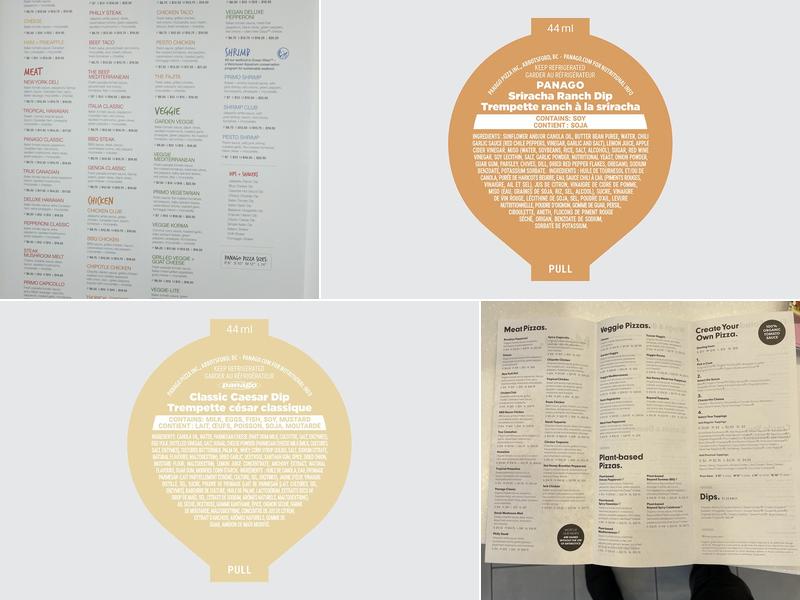 Panago Pizza Menu