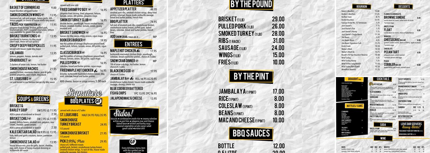 Booker's BBQ Grill and Crab Shack Menu