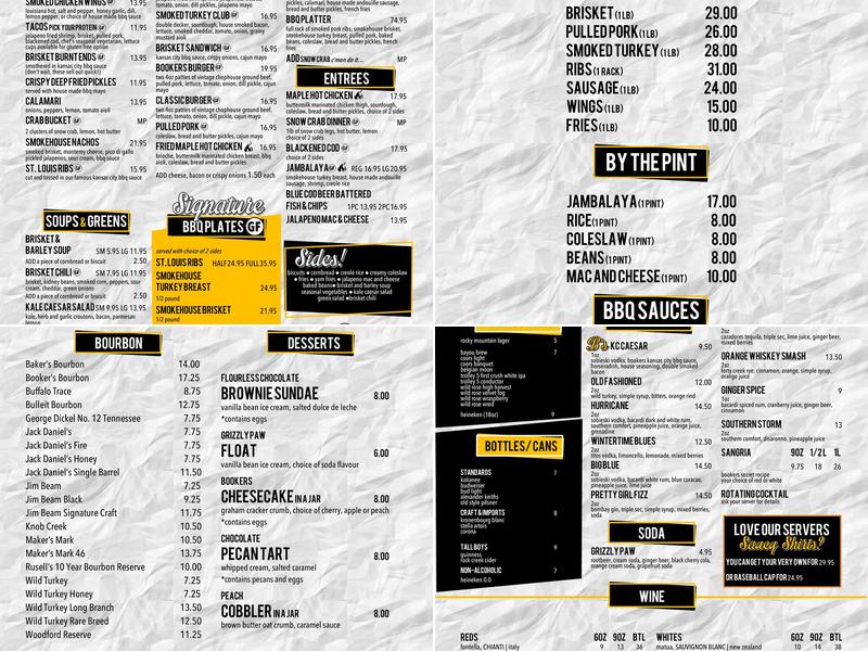 Booker's BBQ Grill and Crab Shack Menu