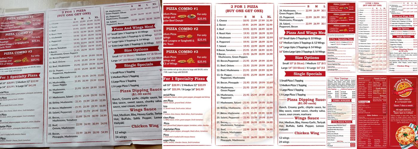 Jimmy's Place pizza & Donair Menu