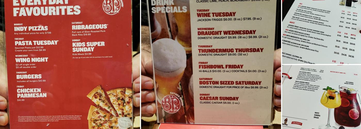 Boston Pizza Menu