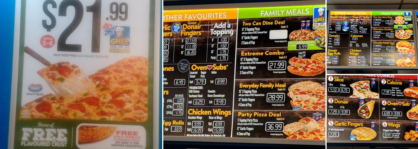 Greco Pizza Menu