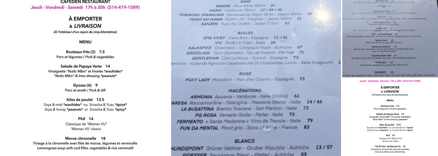 CAFEDEN Menu