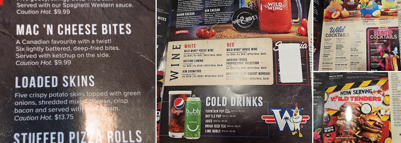 Wild Wing Menu
