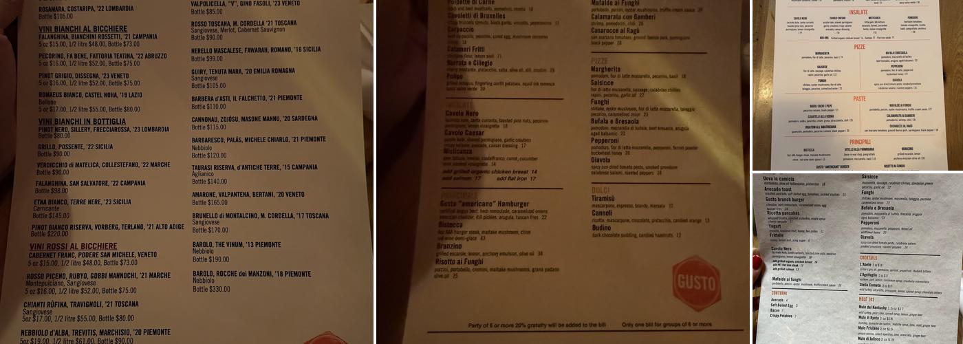 Gusto 101 Menu