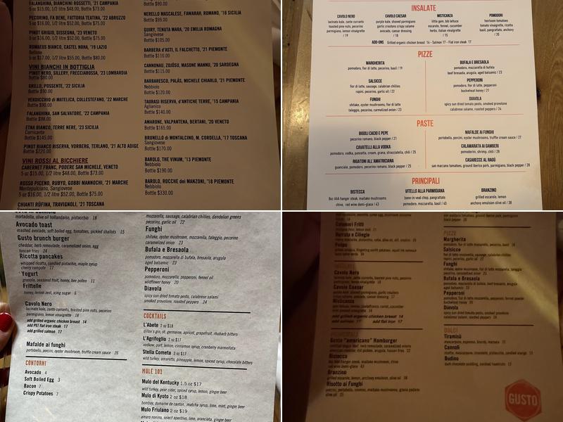 Gusto 101 Menu