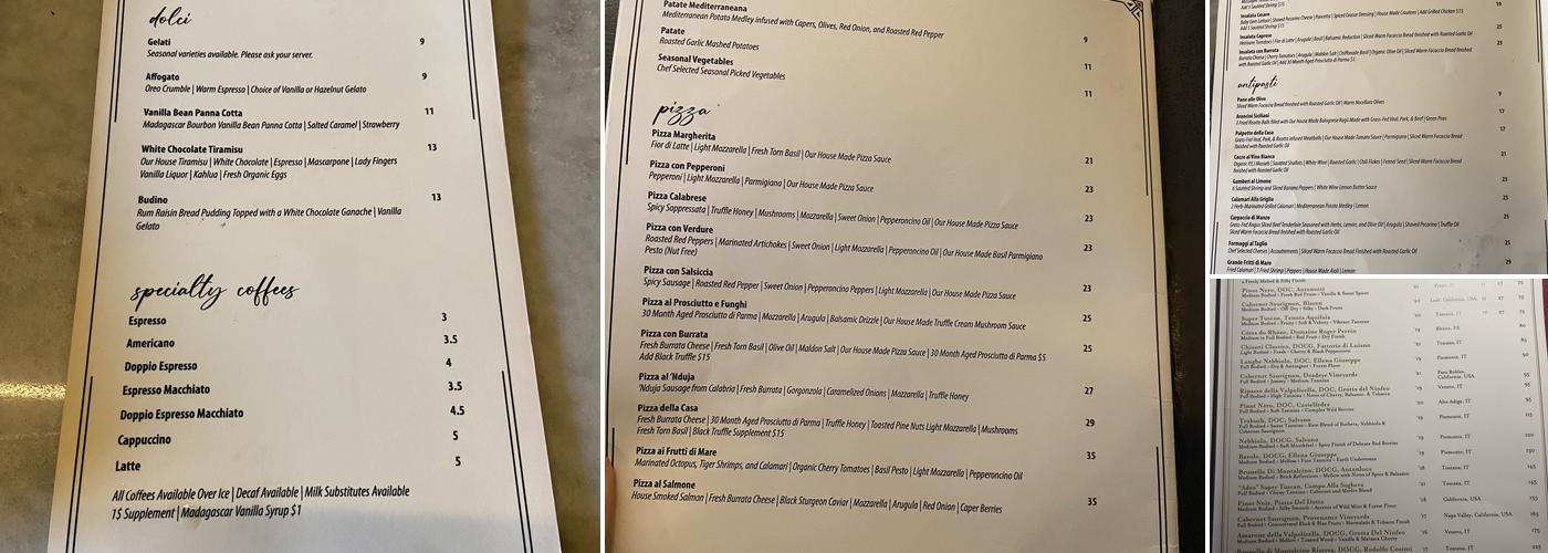 CANO Restaurant Menu
