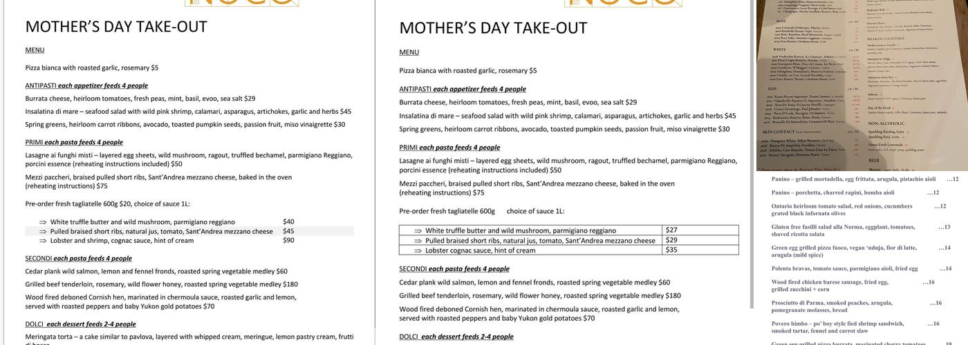 Noce Menu