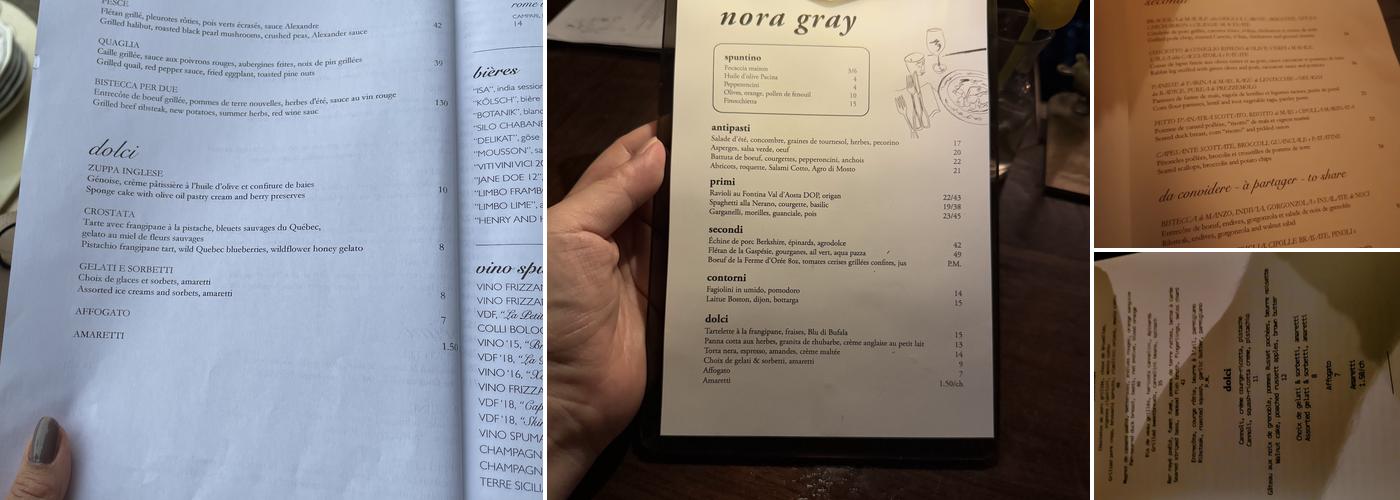 Nora Gray Menu