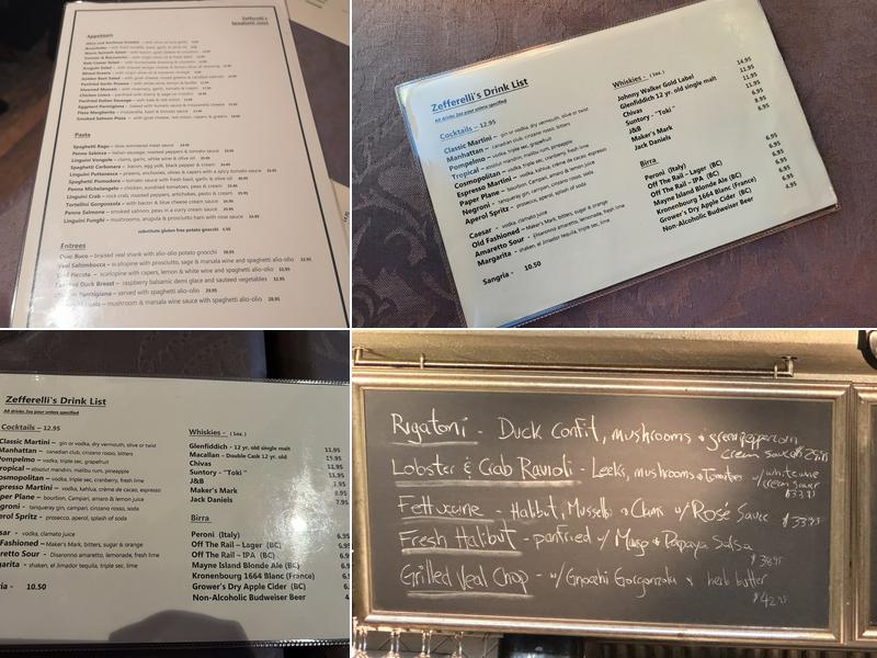 Zefferelli's Spaghetti Joint Menu
