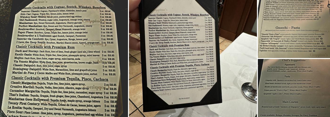 Cioppino's Mediterranean Grill Menu