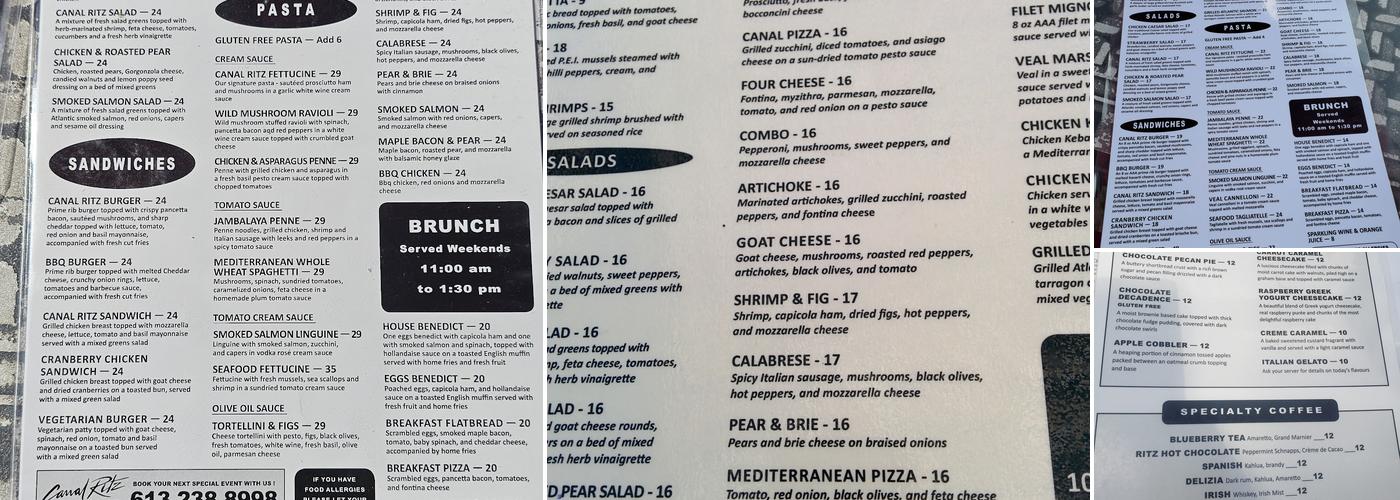 Canal Ritz Menu