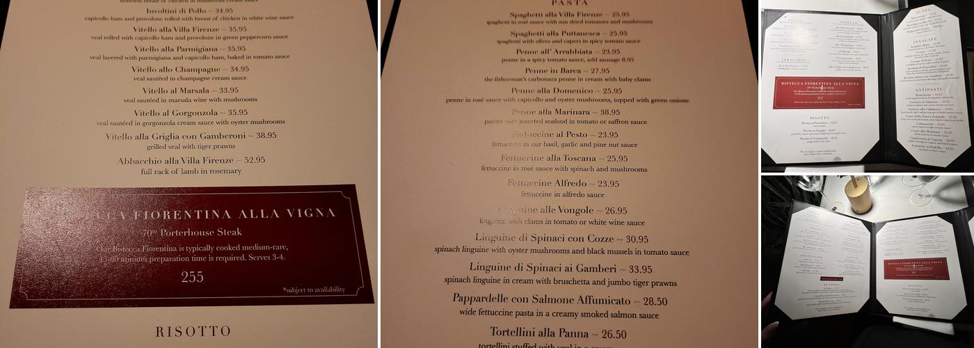 Villa Firenze Menu