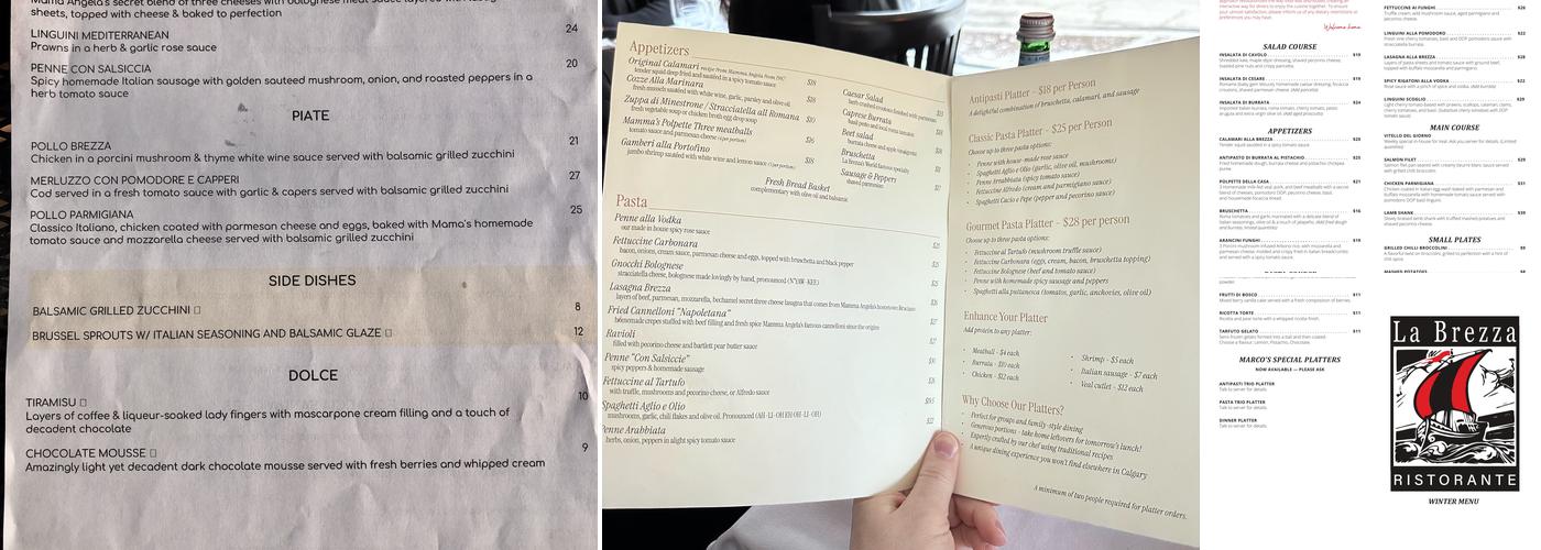 La Brezza Ristorante Menu