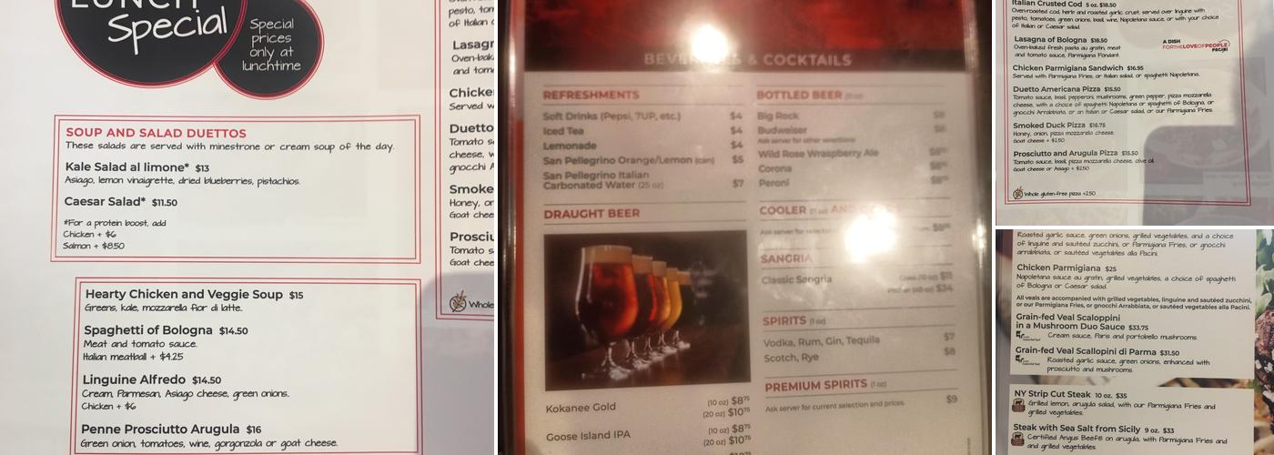 Pacini Calgary Southeast Menu