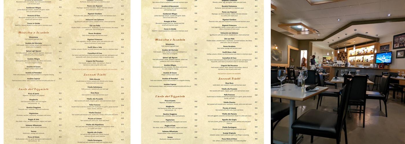 Allegro Italian Kitchen Menu