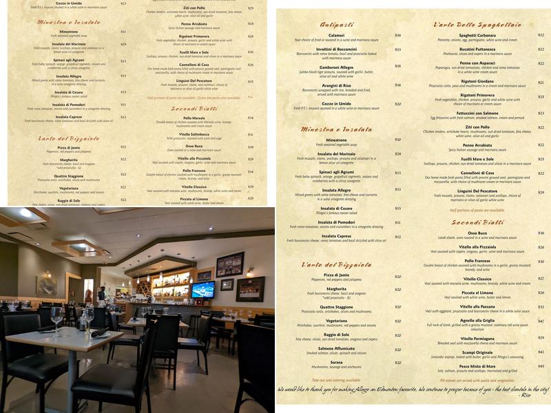 Allegro Italian Kitchen Menu