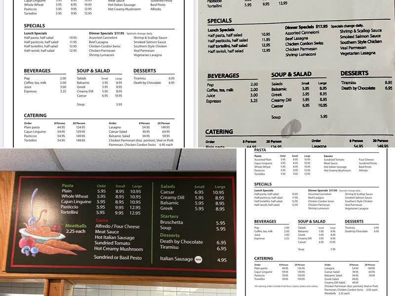 Bucas & Pastas Menu