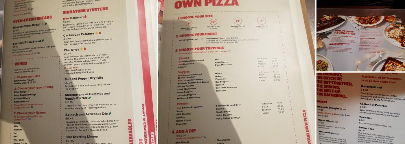 Boston Pizza Menu