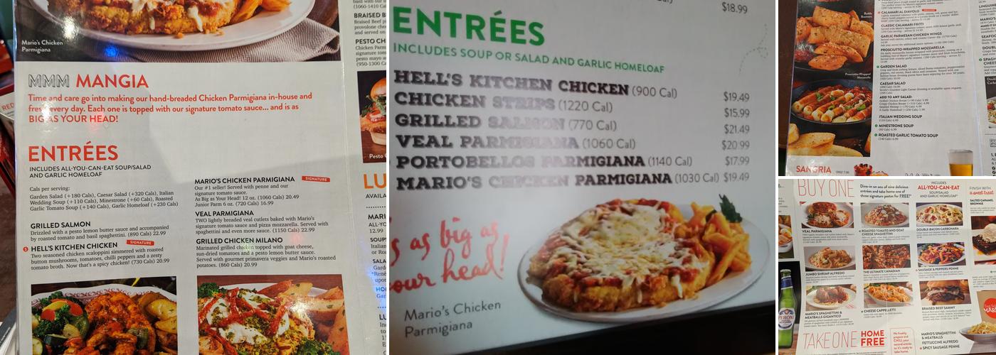 East Side Mario's Menu