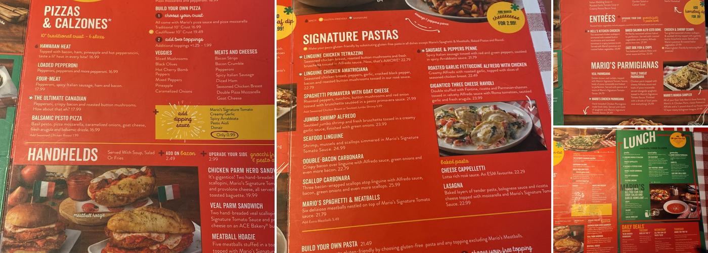 East Side Mario's Menu