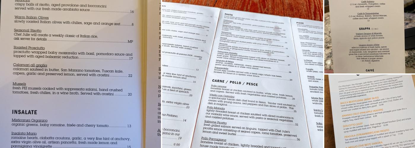 Dolcetto Menu