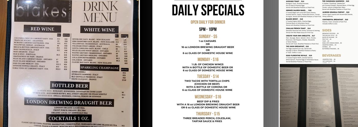 Blake's Bistro & Bar Menu