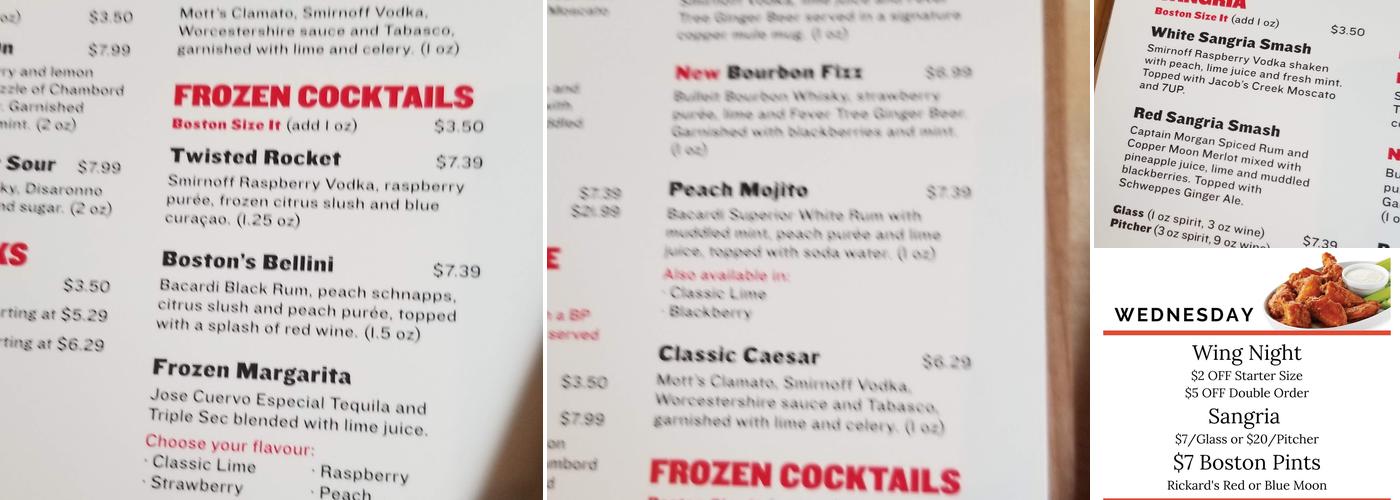 Boston Pizza Menu