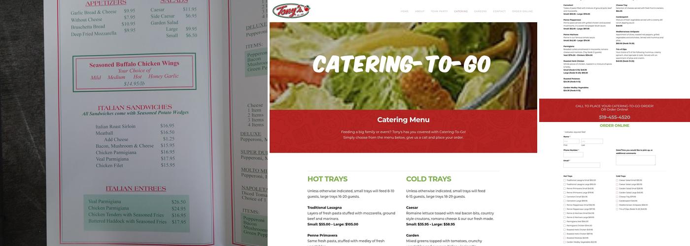 Tony's Famous Italian Menu