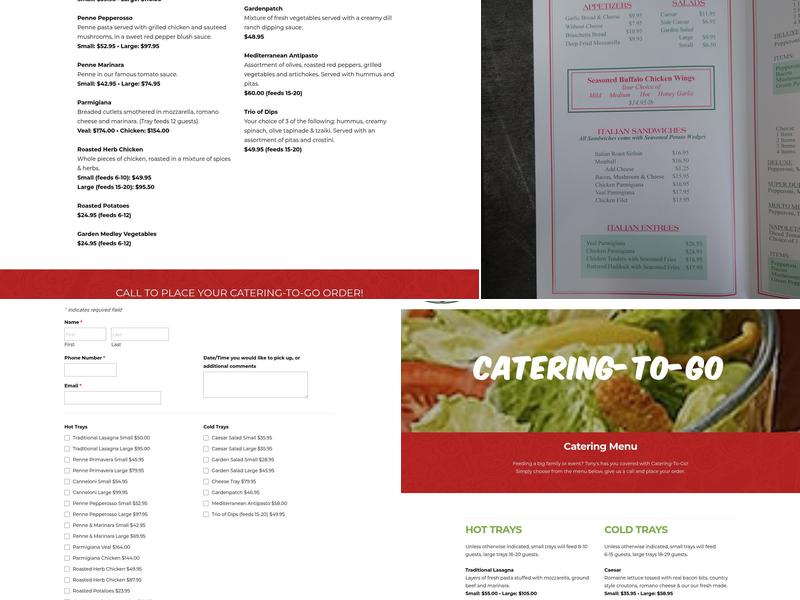 Tony's Famous Italian Menu