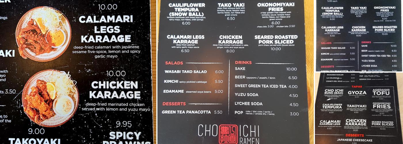 Cho Ichi Ramen Menu