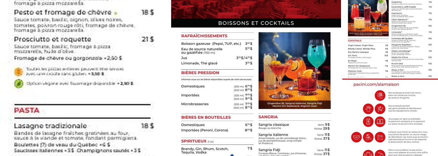 Pacini Sherbrooke Menu
