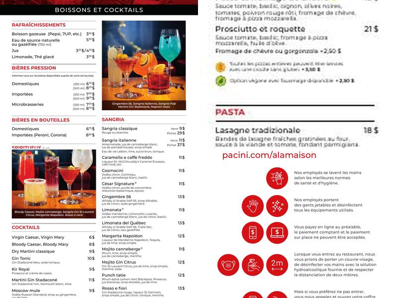 Pacini Sherbrooke Menu