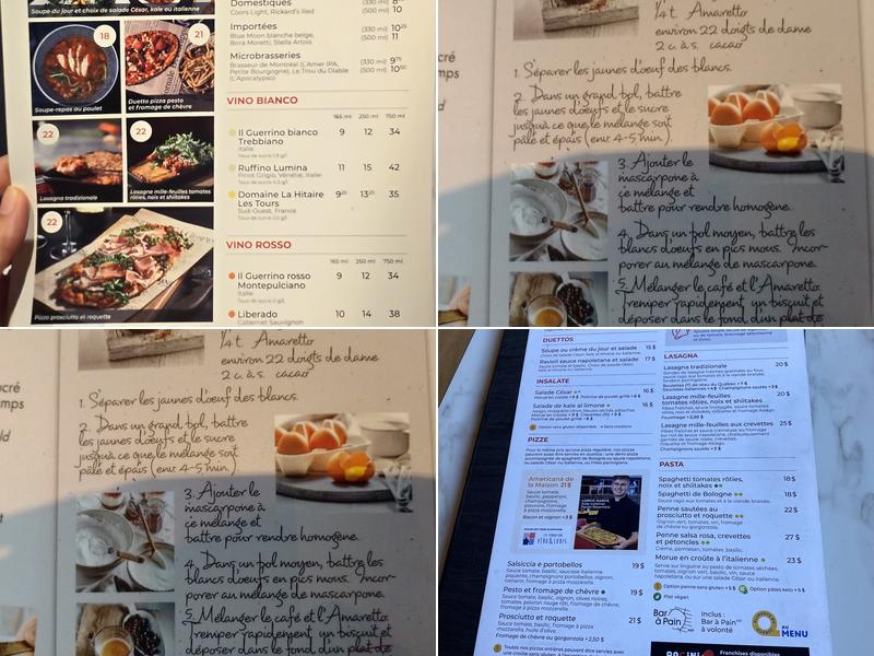 Pacini Chicoutimi Menu