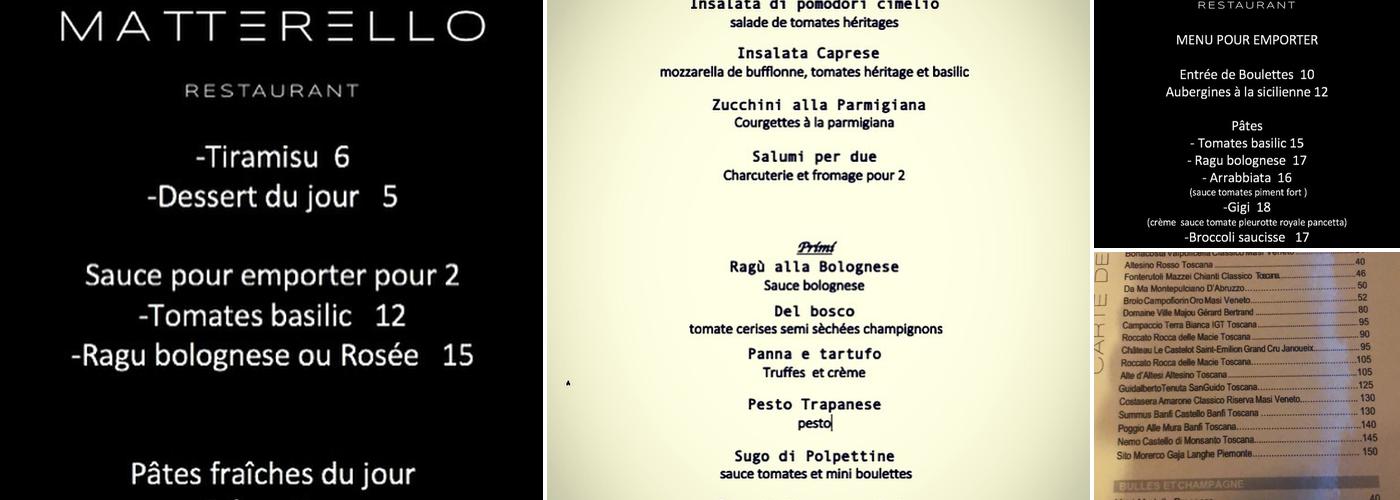 Restaurant Matterello Menu