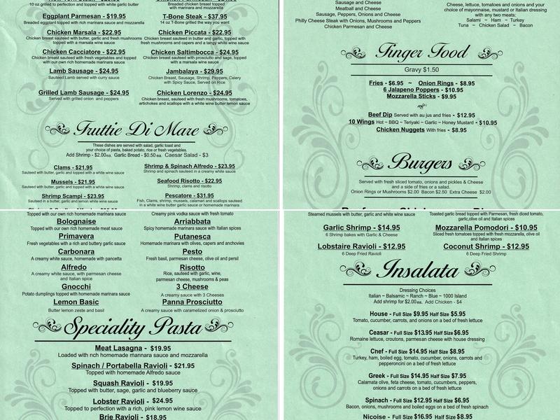 Lago Family Italian Restaurant and Bar Menu