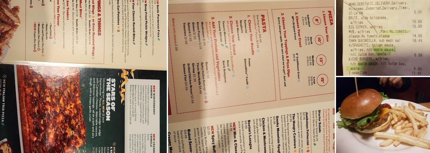 Boston Pizza Menu