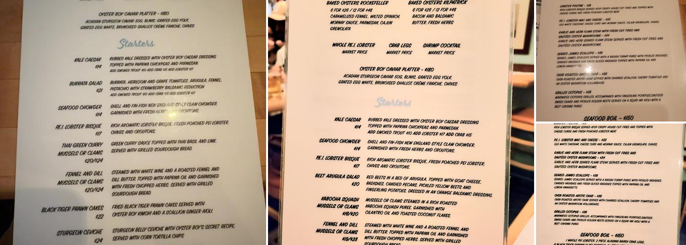 Oyster Boy Menu