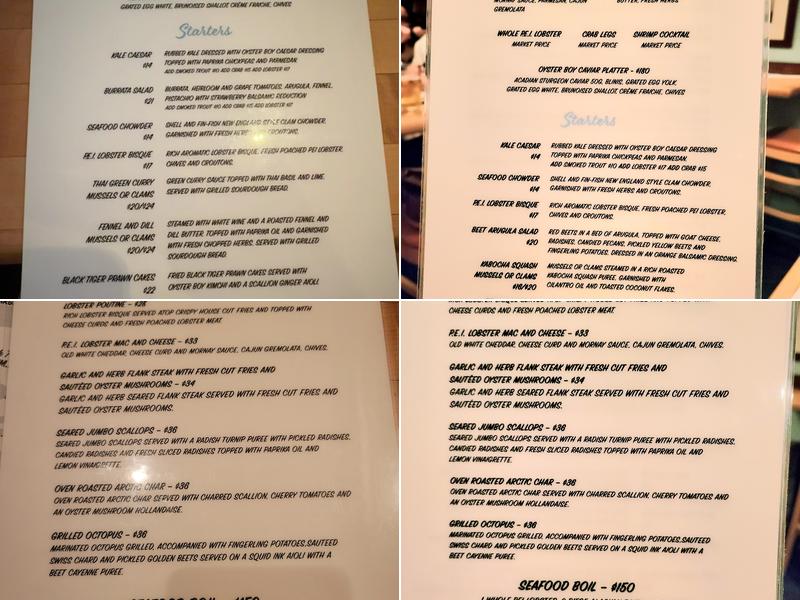 Oyster Boy Menu