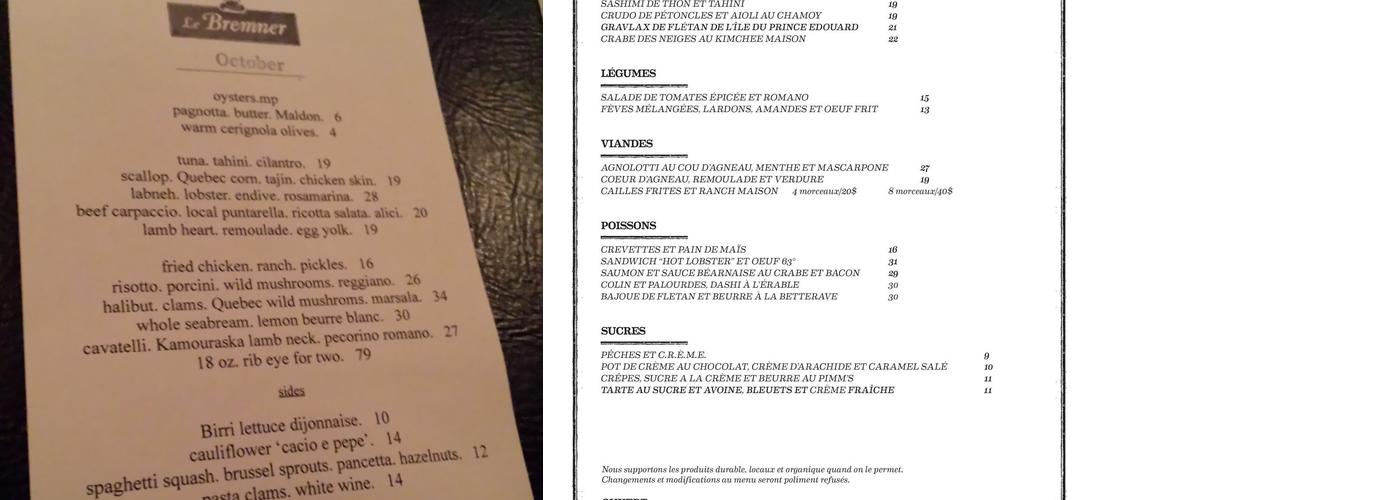 Le Bremner Menu
