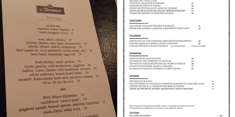 Le Bremner Menu