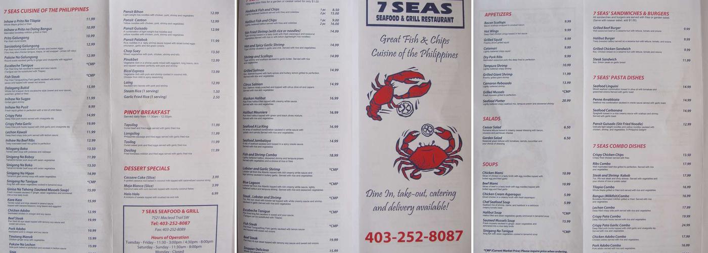 7 Seas Restaurant Menu