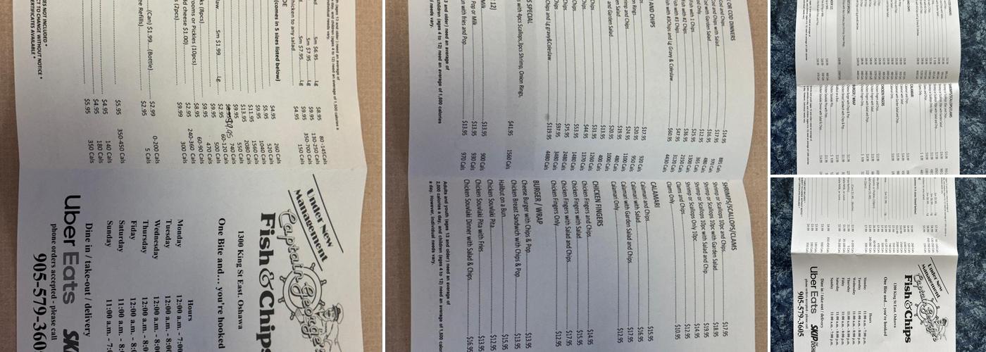 Captain George Fish & Chips Menu