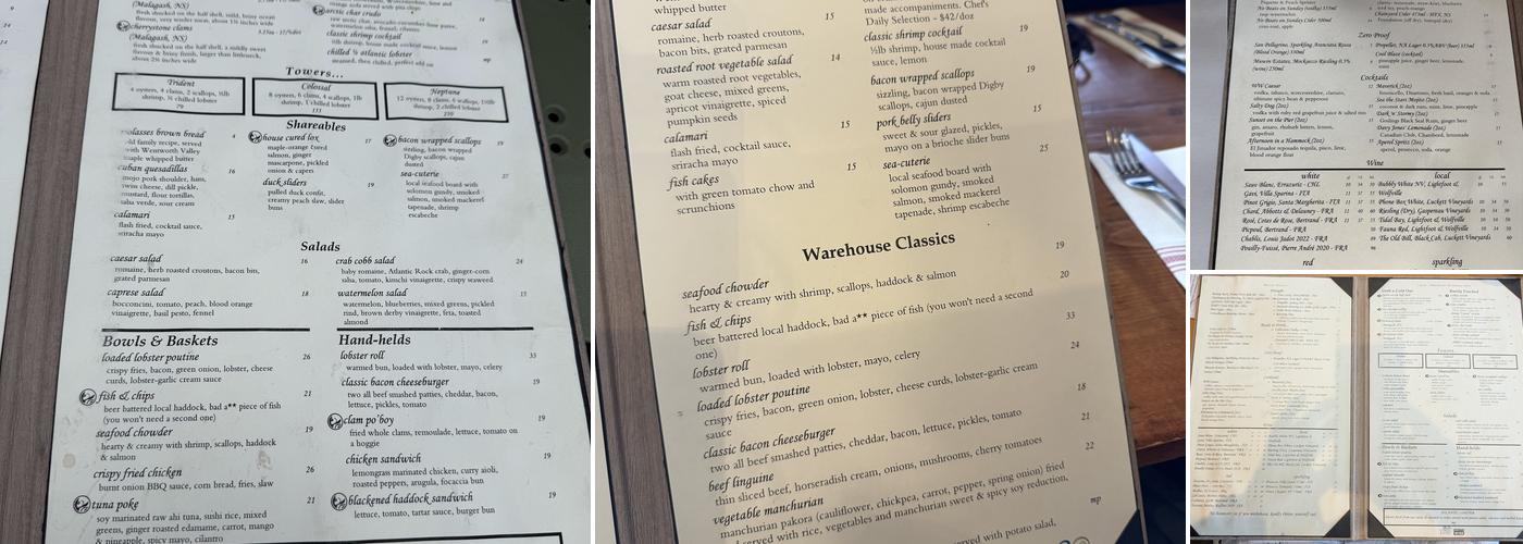Waterfront Warehouse Menu