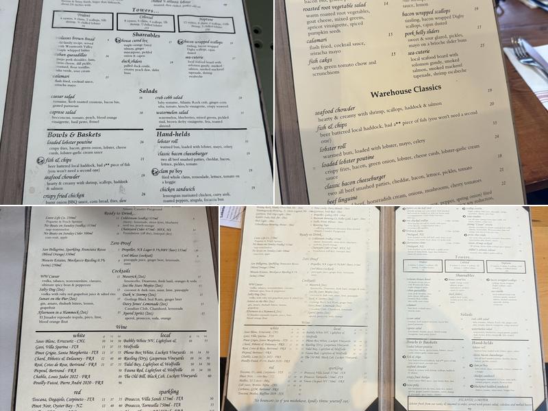 Waterfront Warehouse Menu