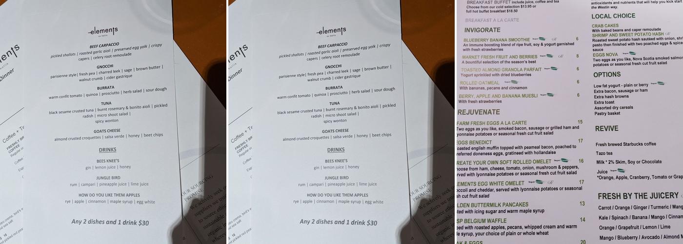 elements on hollis Menu